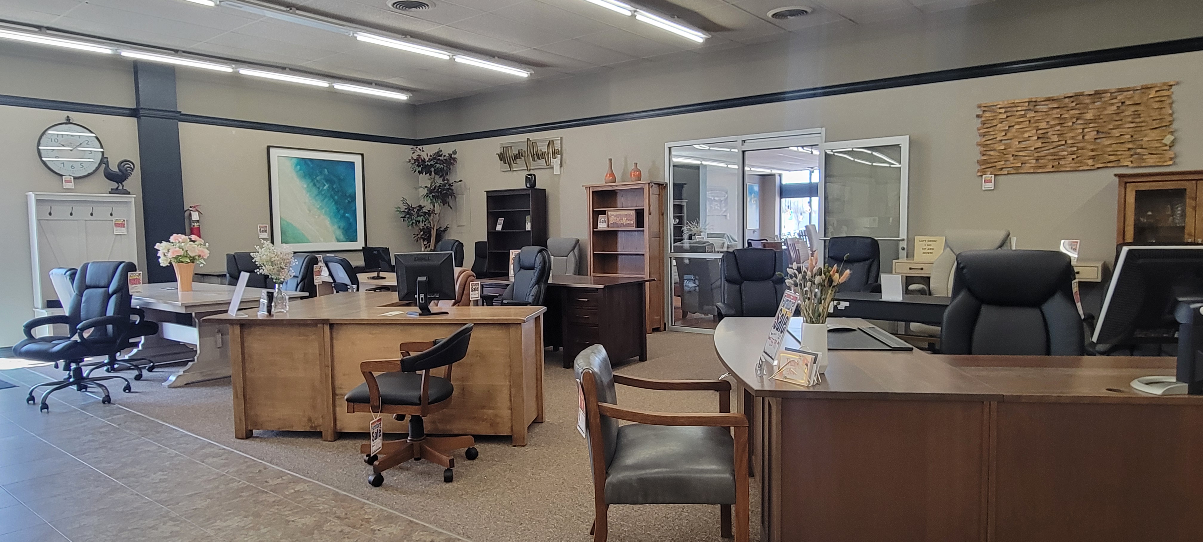 Office furniture floor with desks and chairs