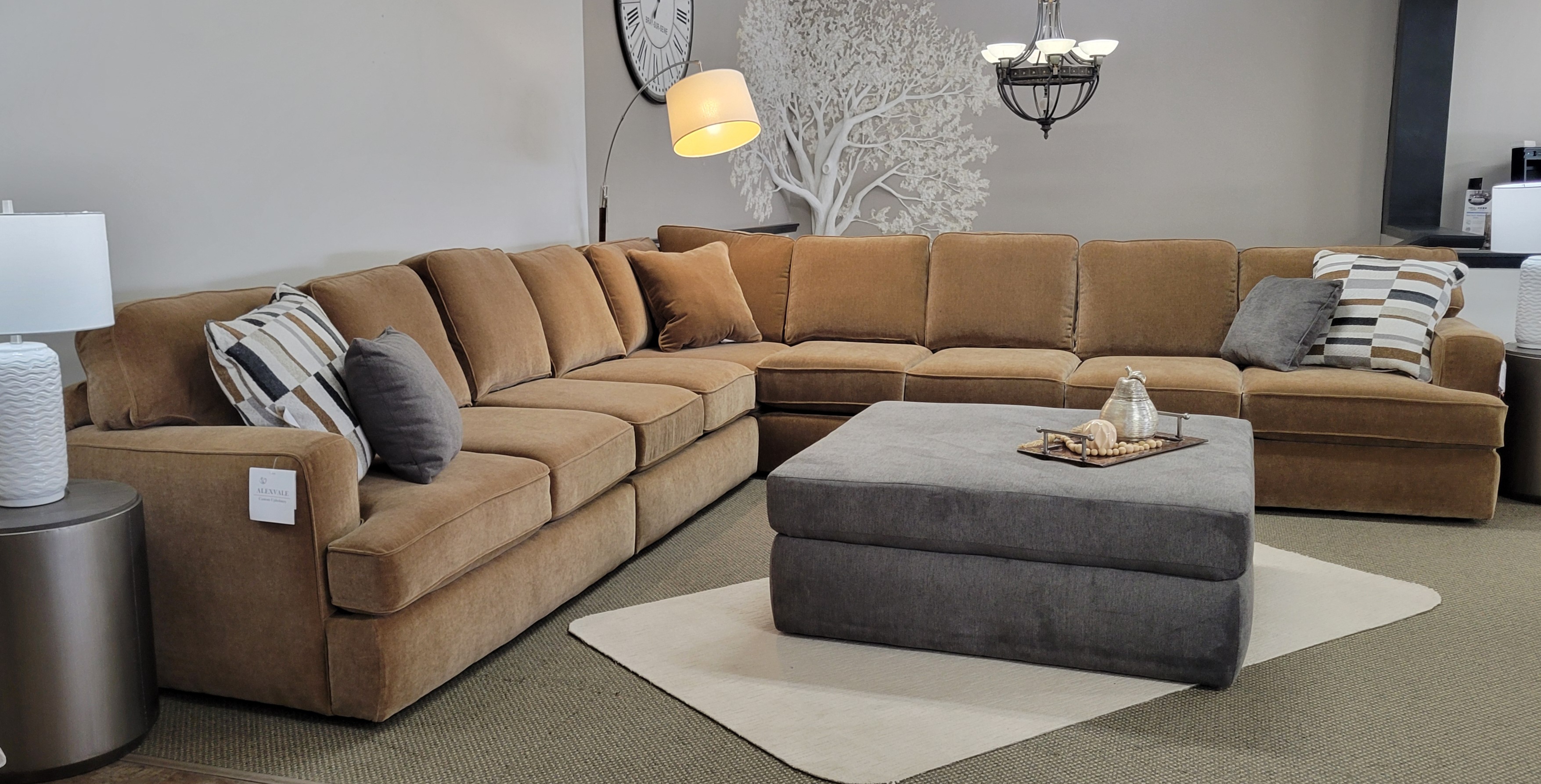 Alexvale caramel sectional with tree mural
